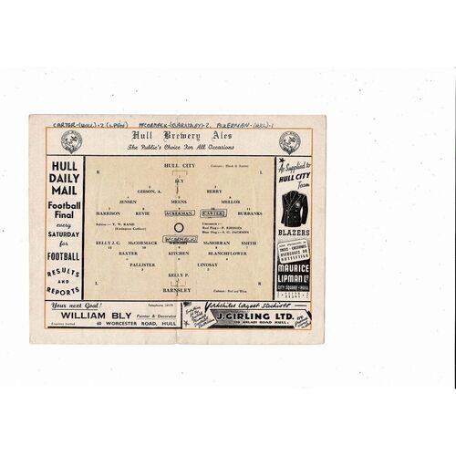 1950/51 Hull City v Barnsley Football Programme