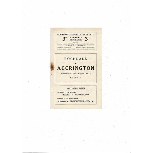 1957/58 Rochdale v Accrington Stanley Football Programme