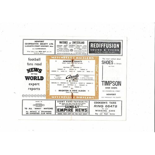 1956/57 Newport County v Brighton Football Programme