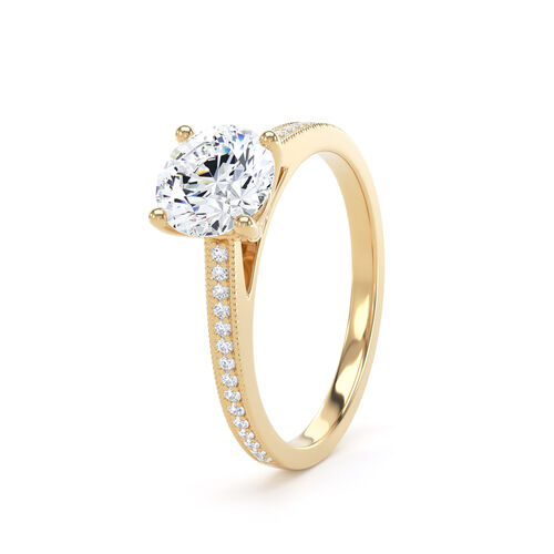 Round brilliant solitaire with mille-grain diamond set shoulders