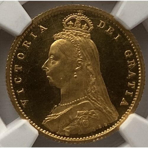 Desirable 1887 proof Queen Victoria shield back gold half sovereign