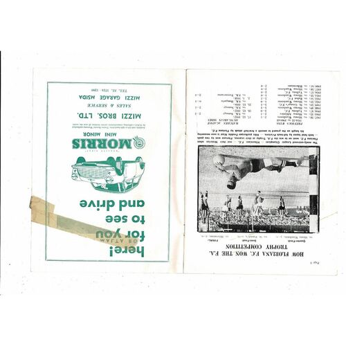 Floriana v Ujpesti Dozsa European Cup Winners Cup Football Programme 1961/62