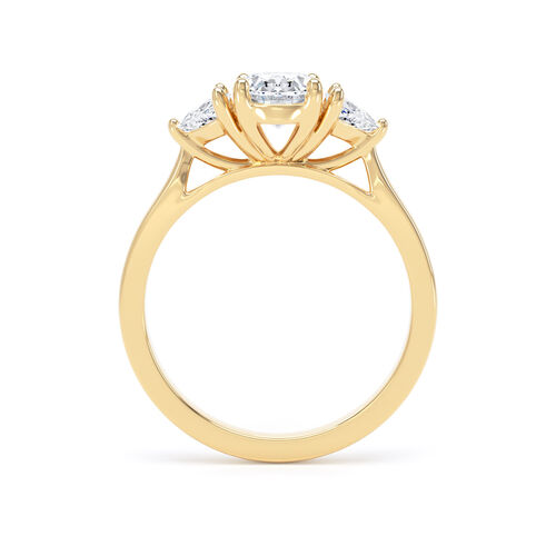 Oval and trilliant cut diamond trilogy ring