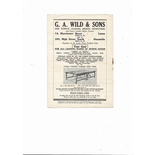 1955/56 Luton Town v Aston Villa Football Programme