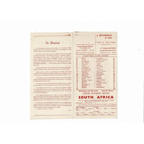 1953/54 Southampton v Brighton Football Programme