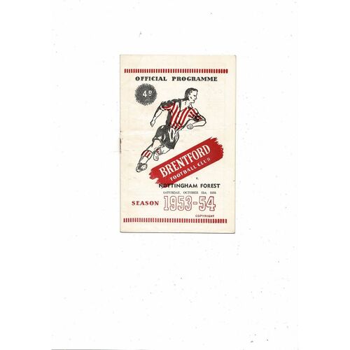 1953/54 Brentford v Nottingham Forest Football Programme