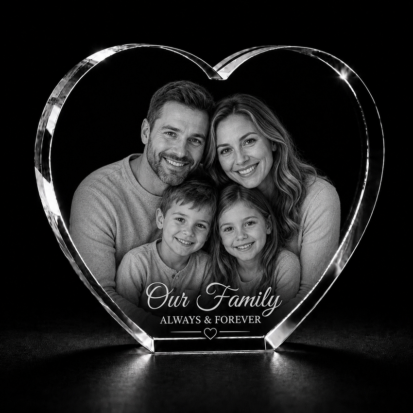 Family 3D Crystal Gifts  | 3d Crystal Shop | 3d crystal glass engraving | Personalised 3d engraving  | 3d crystal photo