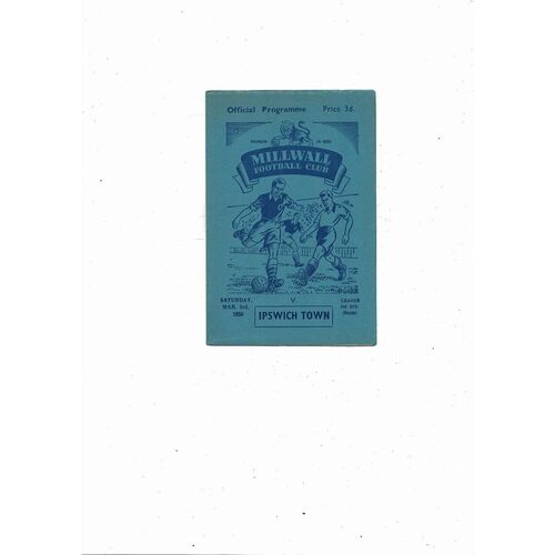 1955/56 Millwall v Ipswich Town Football Programme