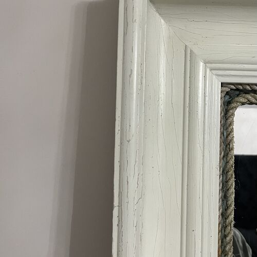 Large White Square Distressed Mirror.