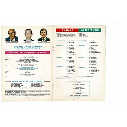 1975 England v West Germany Football Programme