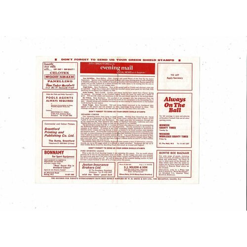 1971/72 Brentford v Stockport County Football Programme