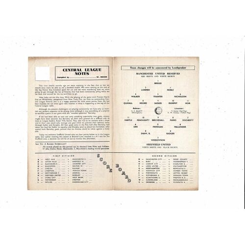 Manchester United v Sheffield United Central League Football Programme 1963/64