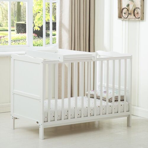 MCC Wooden Baby Cot Bed "Orlando" With Top Changer & Aloe Vera Water repellent Mattress (Mattress size : 120 x 60cm)