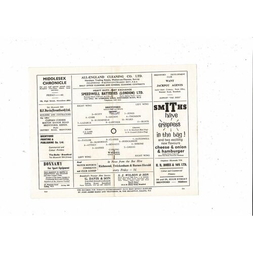 1964/65 Brentford v Walsall Football Programme