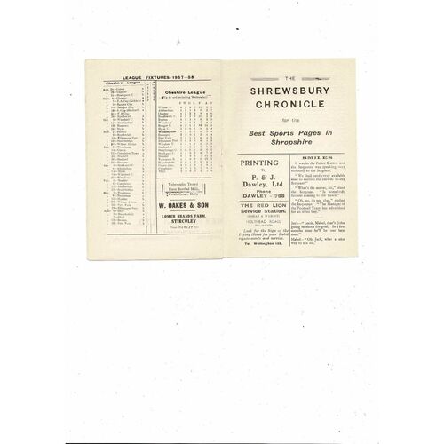 1957/58 Wellington Town v Bangor Cheshire League Football Programme