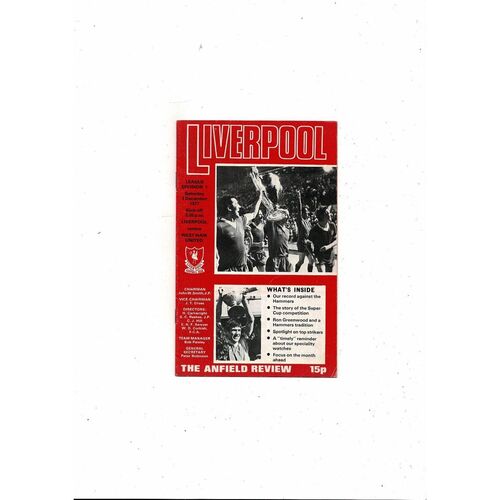 1977/78 Liverpool v West Ham United Football Programme