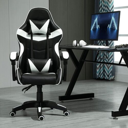 mcc direct Swivel Faux Leather Office Chair Racing Sports Gaming Tilt Computer Desk Chair with Headrest & Lumbar Cushion A