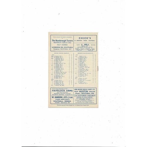 1958/59 Southall v Hendon Middlesex Senior Cup Football Programme