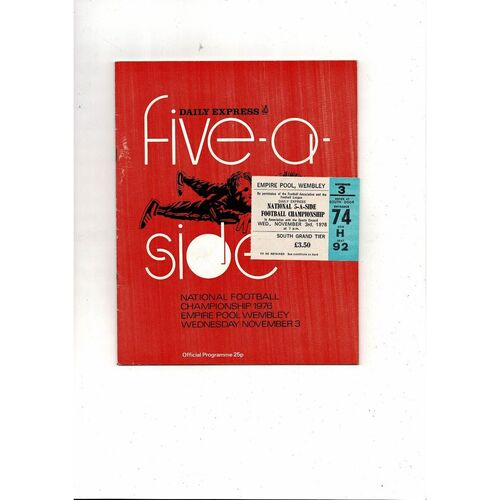 1976 London Five a side Football Programme + Ticket