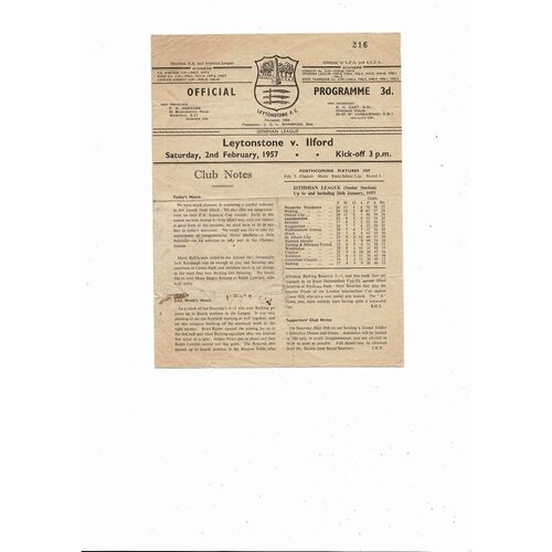 1956/57 Leytonstone v Ilford Isthmian League Football Programme
