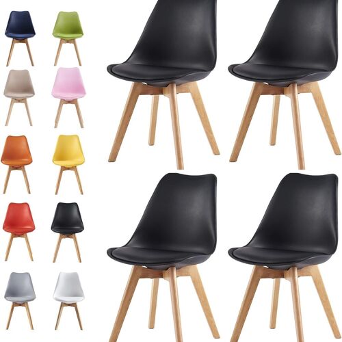 mcc direct Set of 4 Dining Chairs Wooden Legs Soft Cushion Pad Stylish DELUXE Retro Lounge Dining Office EVA