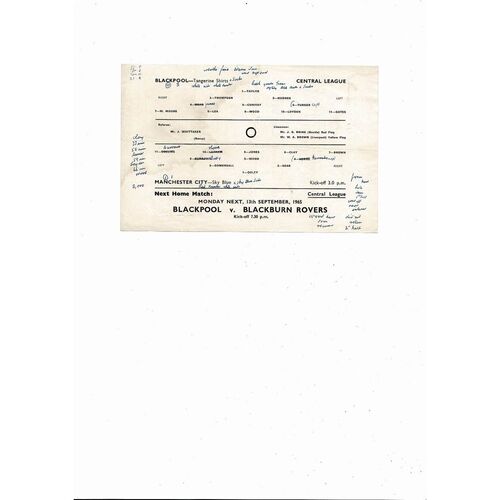 Blackpool v Manchester City Central League Football Programme 1965/66