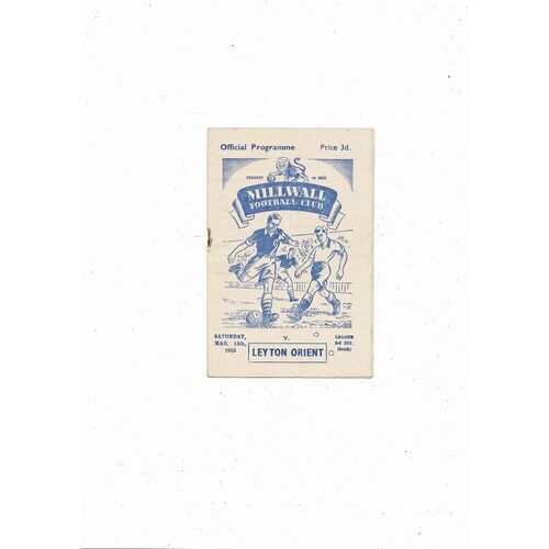 1952/53 Millwall v Leyton Orient Football Programme