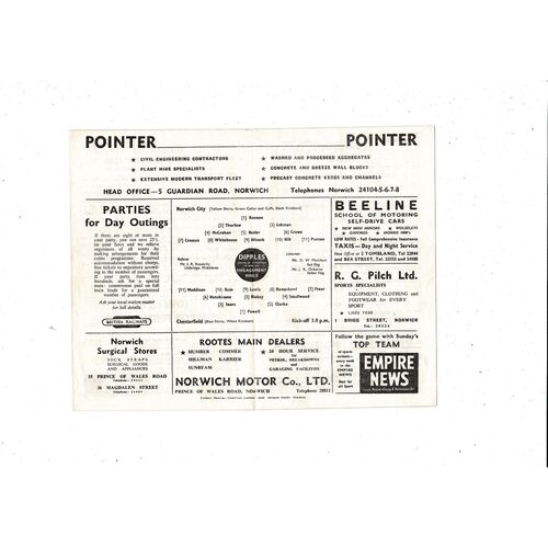 1959/60 Norwich City v Chesterfield Football Programme