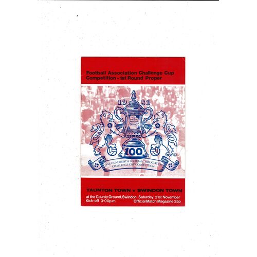 Taunton Town v Swindon Town FA Cup Football Programme 1981/82 @ Swindon Town
