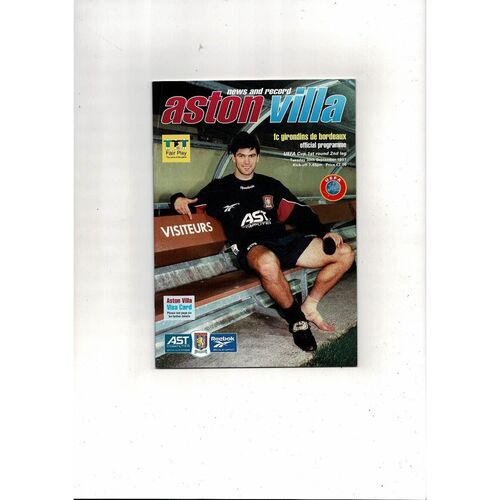 Aston Villa v Bordeaux UEFA Cup Football Programme 1997/98