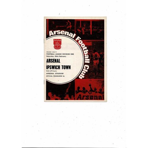 1970/71 Arsenal v Ipswich Town Football Programme