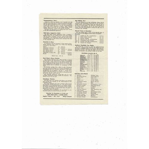 1956/57 West Ham United v Leicester City Football Programme