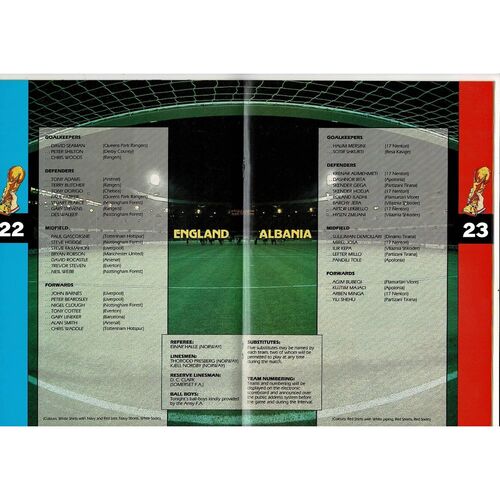 1989 England v Albania Football Programme