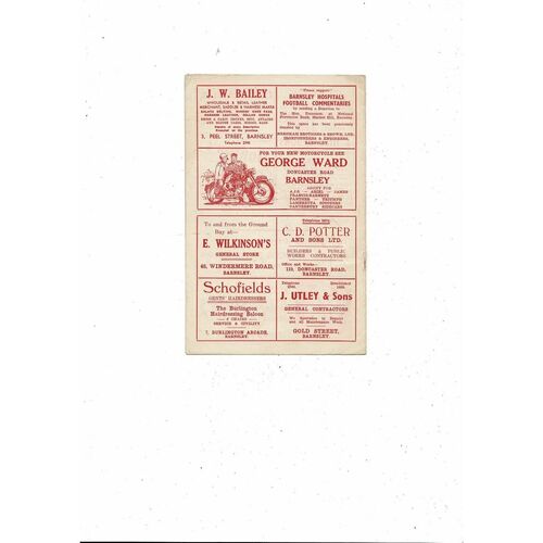 1956/57 Barnsley v Stoke City Football Programme