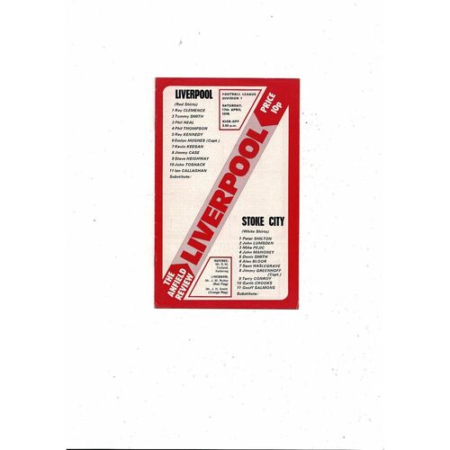 1975/76 Liverpool v Stoke City Football Programme