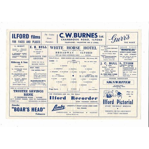 1956/57 Ilford v Briggs Sport Essex Senior Cup Football Programme