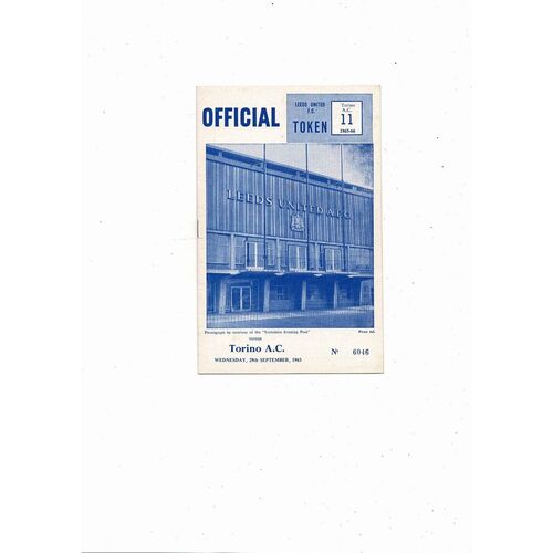 Leeds United v Torino Fairs Cup Football Programme 1965/66