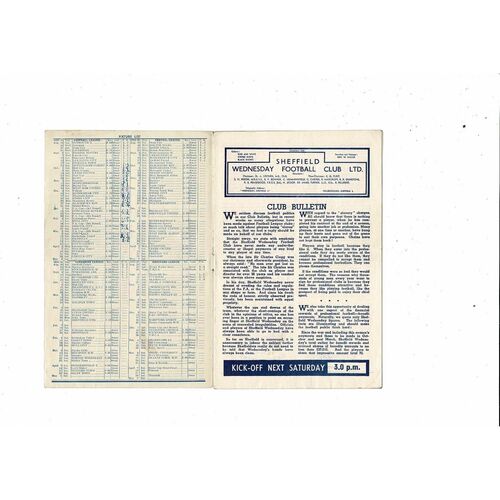 1955/56 Sheffield Wednesday v Nottingham Forest Football Programme