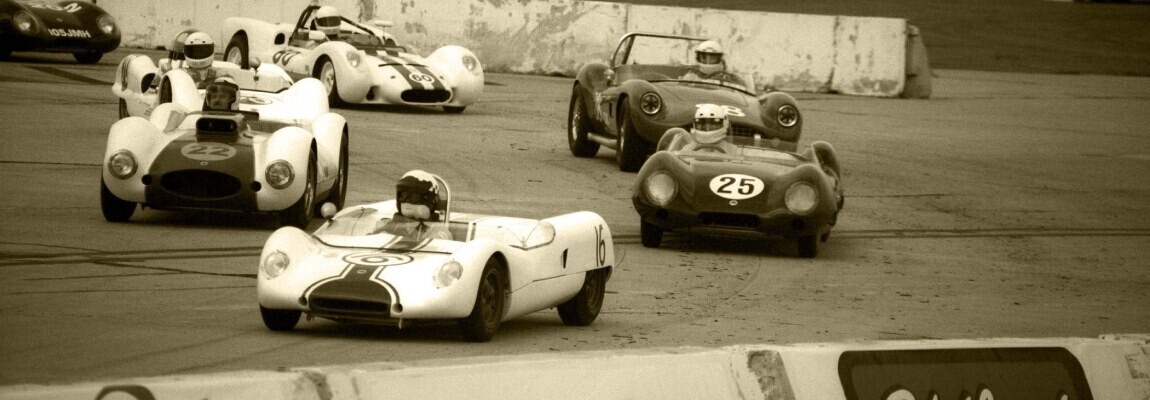 Old traditional vehicle liveries on motorsport cars during a race