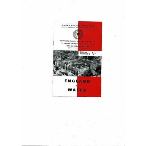 England v Wales Schools International Football Programme 1967/68 @ Oxford United