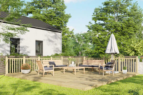 20x20 Wooden Decking with 2 Handrail sides