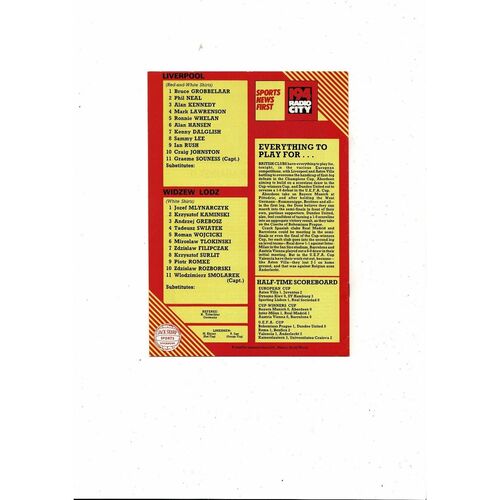 Liverpool v Widzew Lodz European Cup Football Programme 1982/83