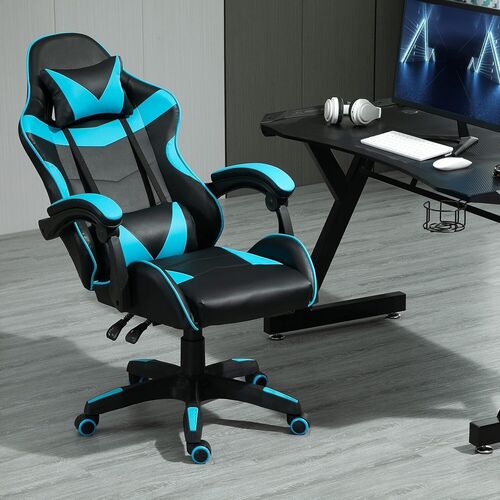 mcc direct Swivel Faux Leather Office Chair Racing Sports Gaming Tilt Computer Desk Chair with Headrest & Lumbar Cushion A
