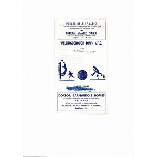 Wellingborough Town v Cambridge City FA Cup Football Programme 1970/71