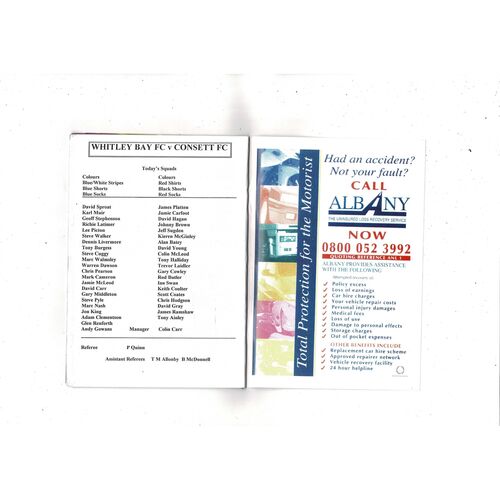 Whitley Bay v Consett FA Cup Football Programme 2000/01