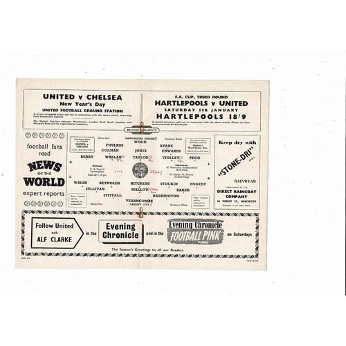 1956/57 Manchester United v Cardiff City Football Programme