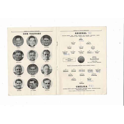 1952/53 Arsenal v Chelsea Football Programme