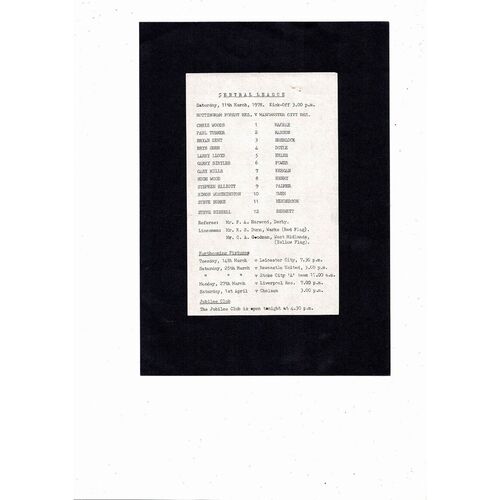 Nottingham Forest v Manchester City Central League Football Programme 1977/78