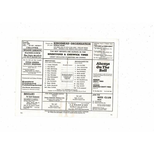 1970/71 Brentford v Bournemouth Football Programme. Autographed