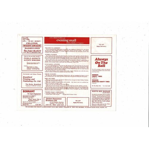 1971/72 Brentford v Aldershot Football Programme